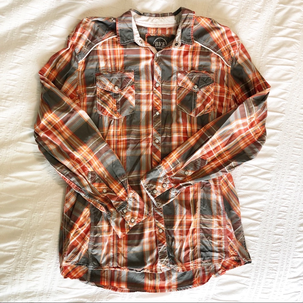 BKE Athletic Fit Western Style Pearl Snap Shirt XL